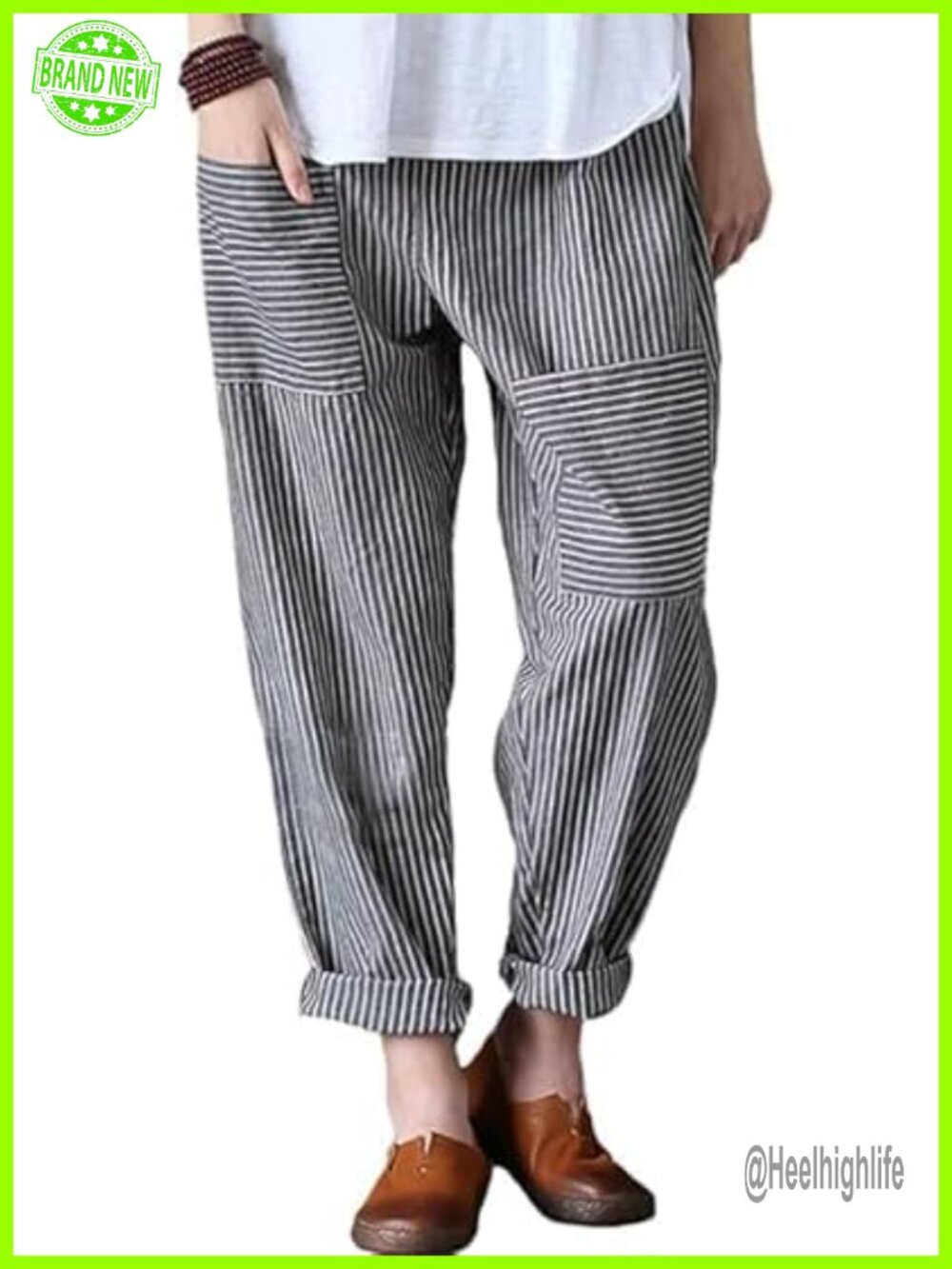 Cotton Linen Wide Leg Harem Pants with Pockets